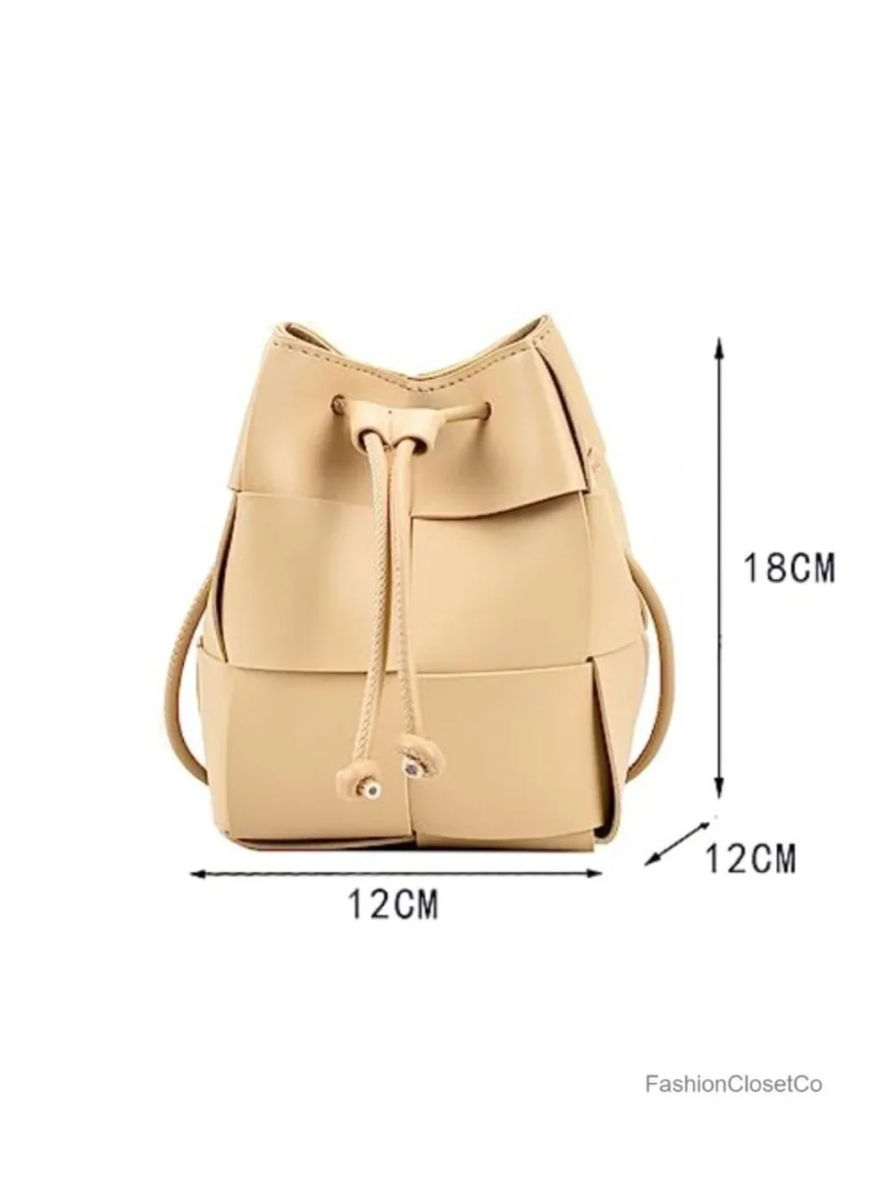 Mini Woven Bucket Bag, Faux Leather Drawstring Crossbody Handbag